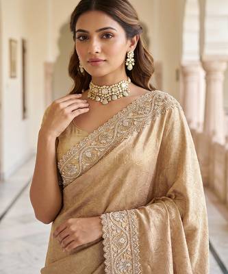 Champagne gold embroidered viscose saree 4