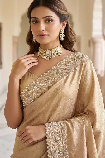 Champagne gold embroidered viscose saree