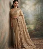Champagne gold embroidered galaxy soft net saree