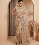 Champagne gold embroidered galaxy soft net saree
