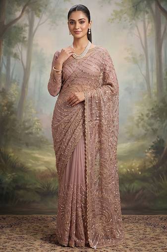Pink embroidered soft foil georgette saree
