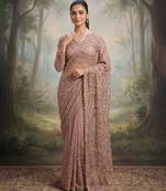 Pink embroidered soft foil georgette saree
