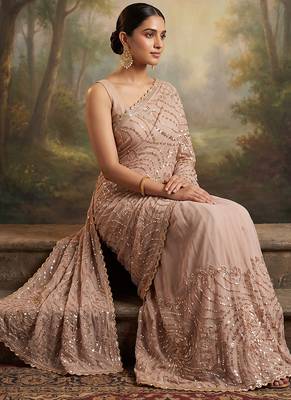 Pink embroidered soft foil georgette saree 2