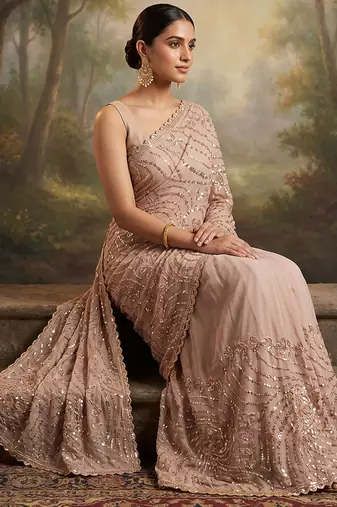 Pink embroidered soft foil georgette saree