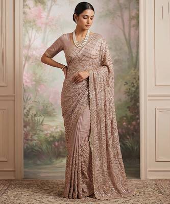 Pink embroidered soft foil georgette saree 3