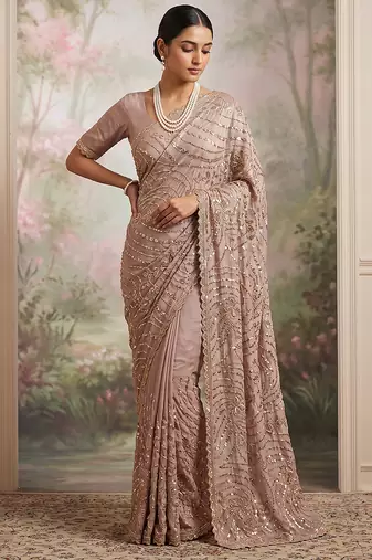 Pink embroidered soft foil georgette saree