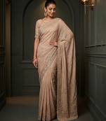Beige embroidered soft foil georgette saree