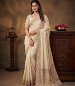 Cream embroidered soft foil georgette saree