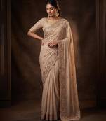 Beige embroidered soft foil georgette saree