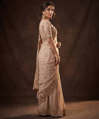 Beige embroidered soft foil georgette saree 3