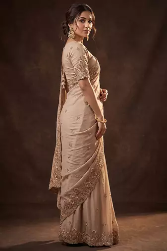 Beige embroidered soft foil georgette saree