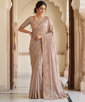 Pink embroidered soft foil georgette saree 1