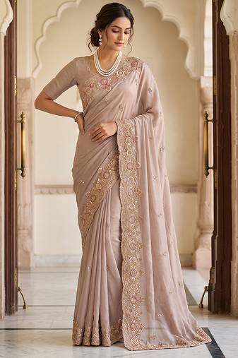 Pink embroidered soft foil georgette saree