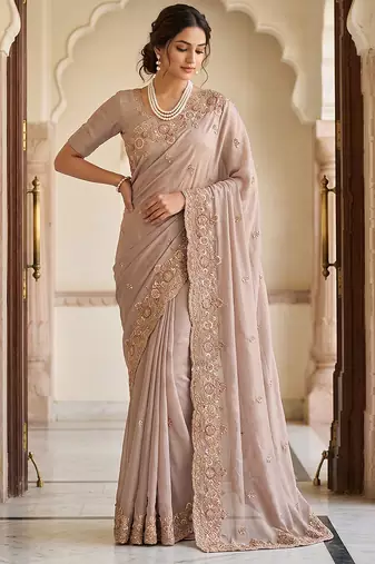 Pink embroidered soft foil georgette saree