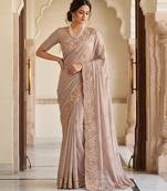 Pink embroidered soft foil georgette saree