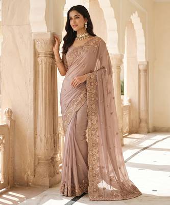 Pink embroidered soft foil georgette saree 2