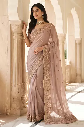Pink embroidered soft foil georgette saree