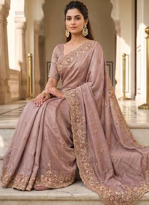 Pink embroidered soft foil georgette saree 3