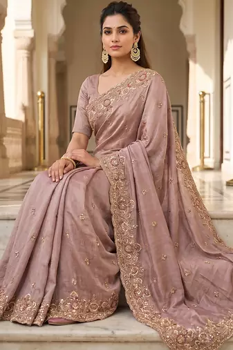 Pink embroidered soft foil georgette saree