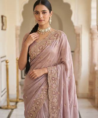 Pink embroidered soft foil georgette saree 4
