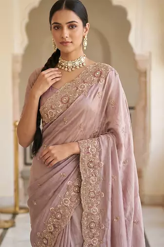 Pink embroidered soft foil georgette saree
