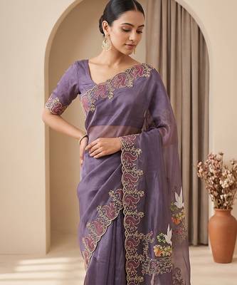 Wine embroidered chiffon saree 2