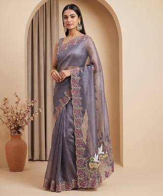 Wine embroidered chiffon saree 3