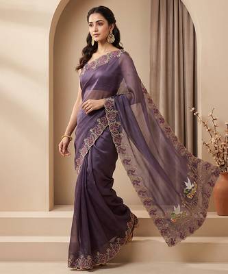 Wine embroidered chiffon saree 4