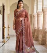 Brown embroidered chiffon saree