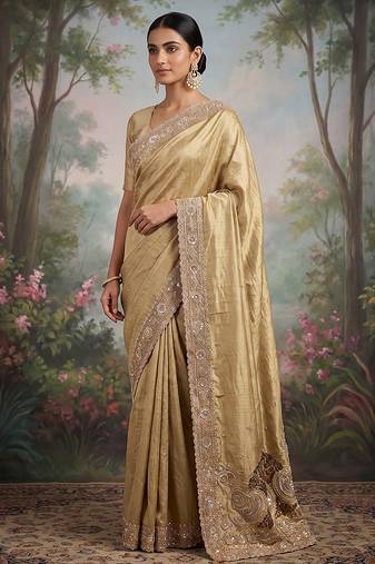 Antique gold embroidered viscose saree