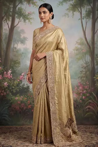 Antique gold embroidered viscose saree