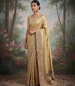 Antique gold embroidered viscose saree