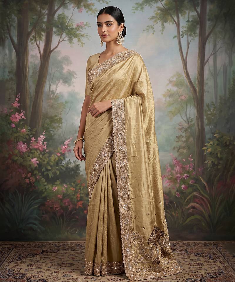 Antique gold embroidered viscose saree