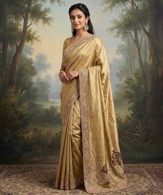 Antique gold embroidered viscose saree 2