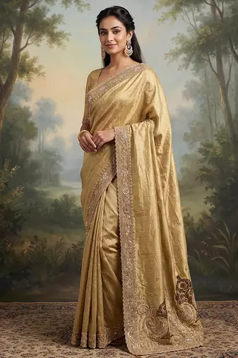 Antique gold embroidered viscose saree
