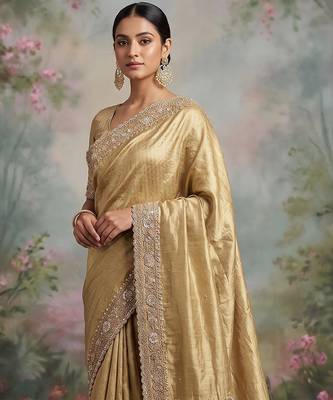 Antique gold embroidered viscose saree 3