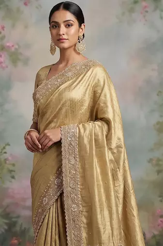 Antique gold embroidered viscose saree