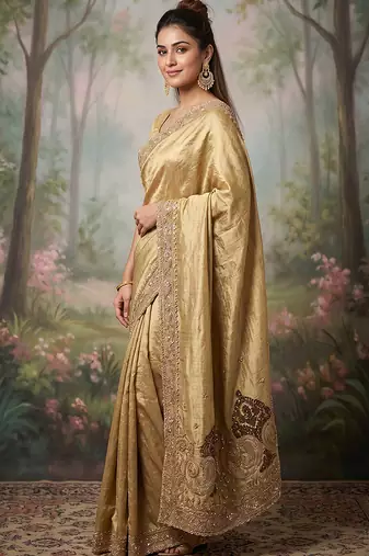 Antique gold embroidered viscose saree