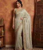 Pista green embroidered viscose saree