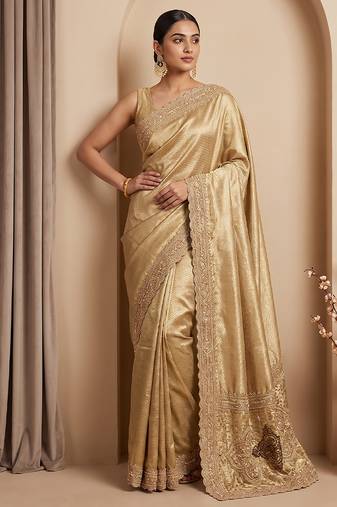 Champagne gold embroidered viscose saree