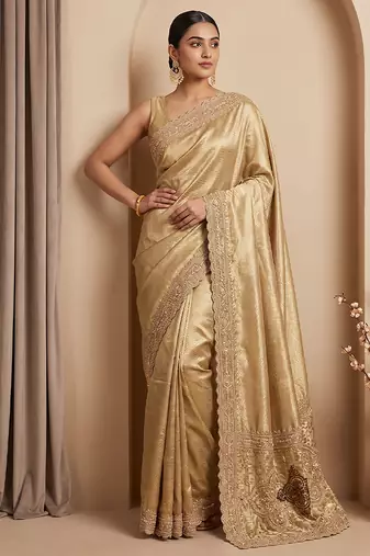 Champagne gold embroidered viscose saree