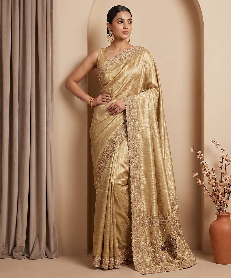 Champagne gold embroidered viscose saree