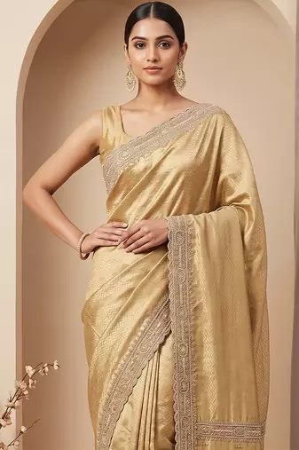 Champagne gold embroidered viscose saree