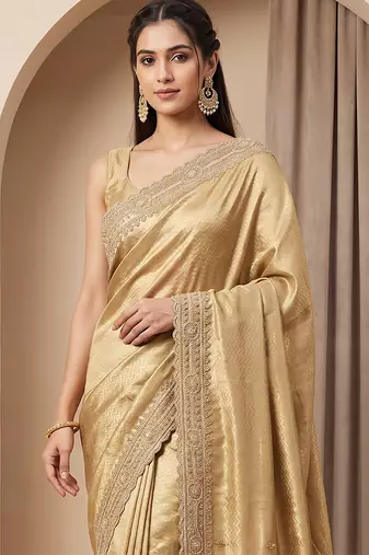 Champagne gold embroidered viscose saree