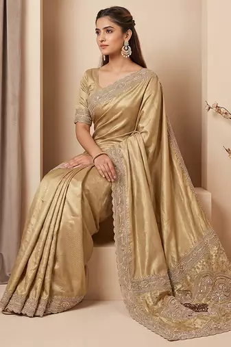 Champagne gold embroidered viscose saree