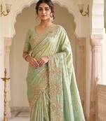 Pista green embroidered viscose saree