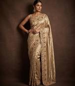 Silver gold embroidered nylon saree