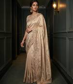 Beige embroidered viscose saree
