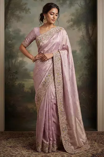 Purple embroidered viscose saree