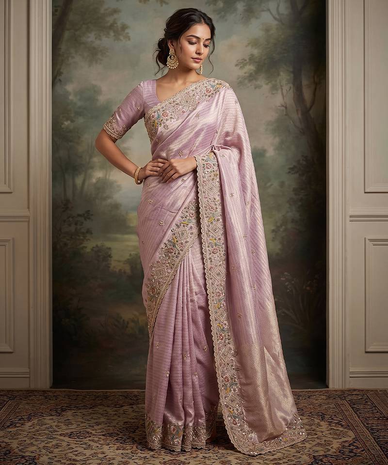 Purple embroidered viscose saree